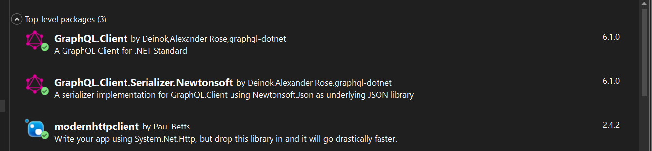needed NuGet Packages for the GraphQL Client